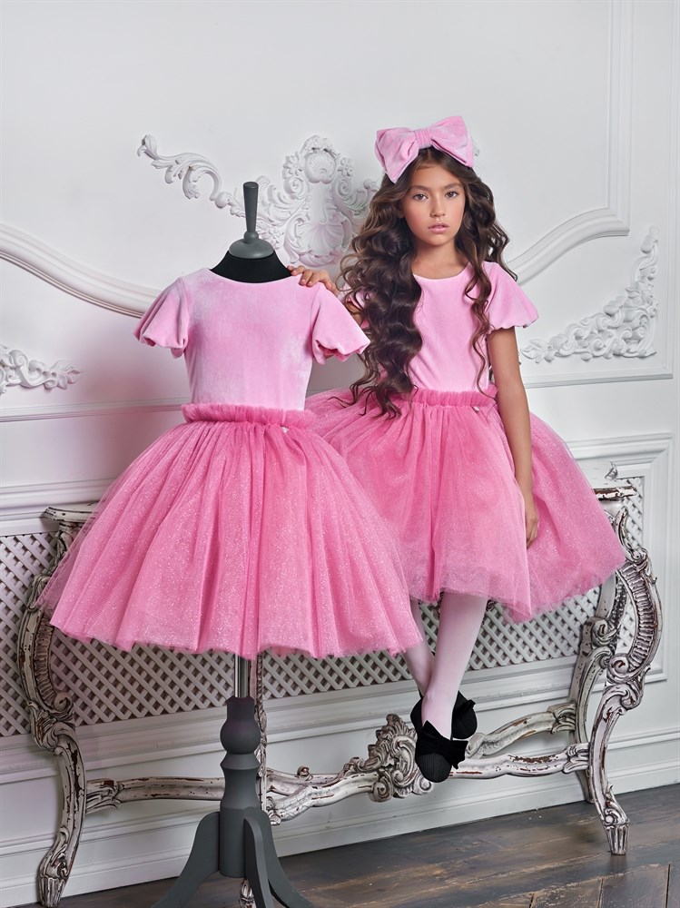 Платье из велюра и мерцающего фатина, премиальная линия - фото 6547