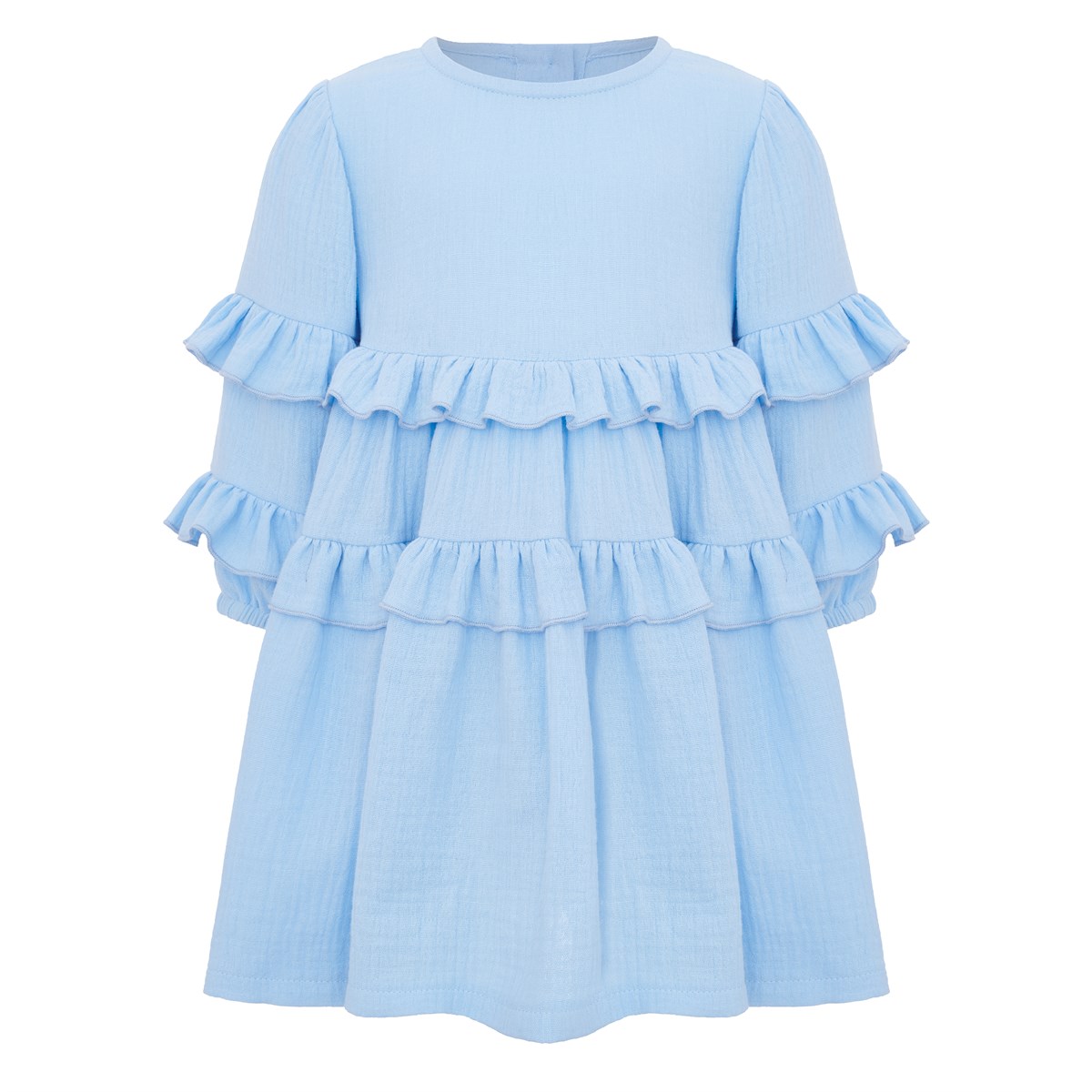 Платье муслиновое с длинными рукавами, цвет голубой - фото 8504