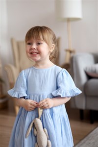 Платье муслиновое с короткими рукавами, цвет голубой, арт. 03335