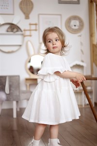 Платье муслиновое с короткими рукавами, цвет молочный, арт. 03334
